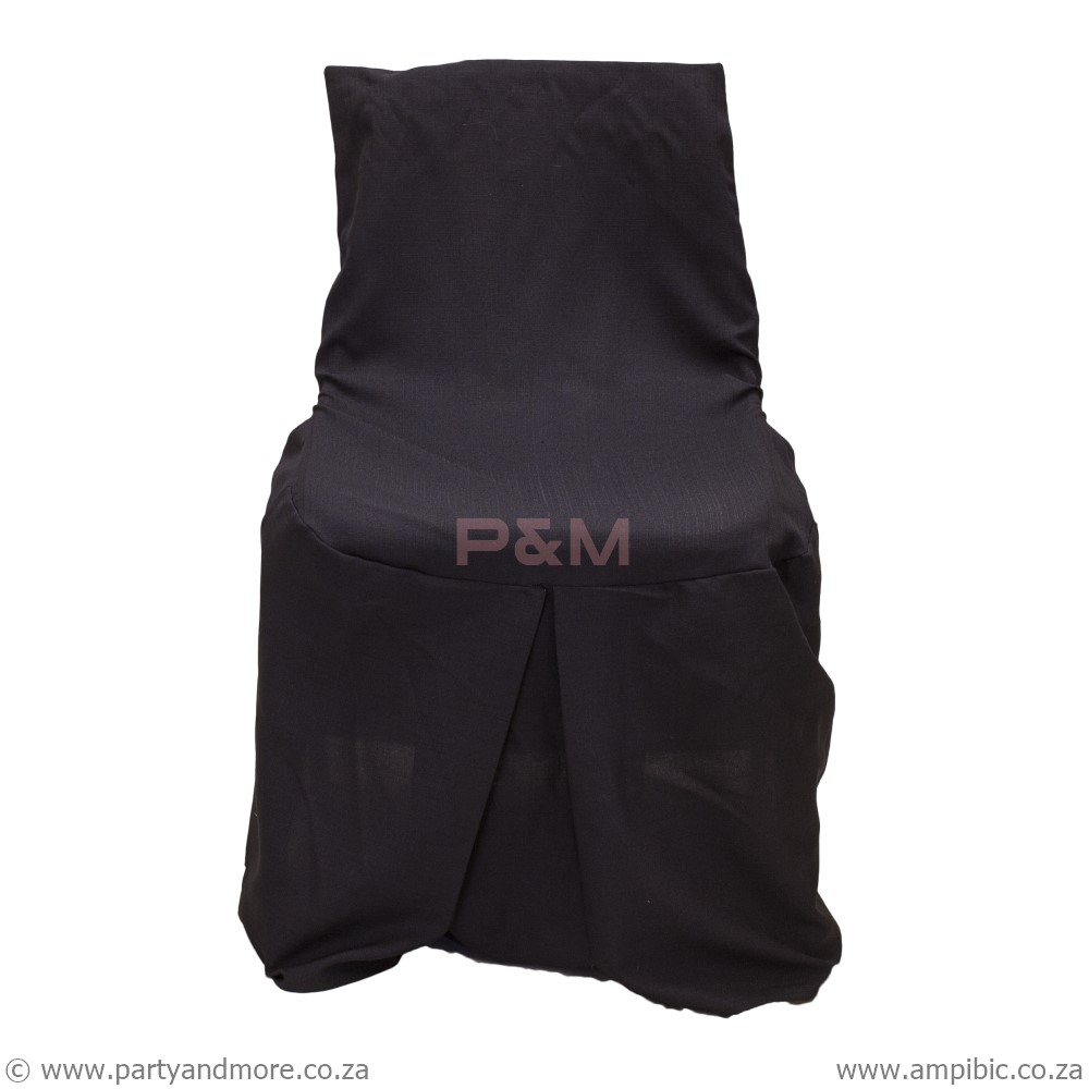 Black skirt chaircover used for adult plastic chairs