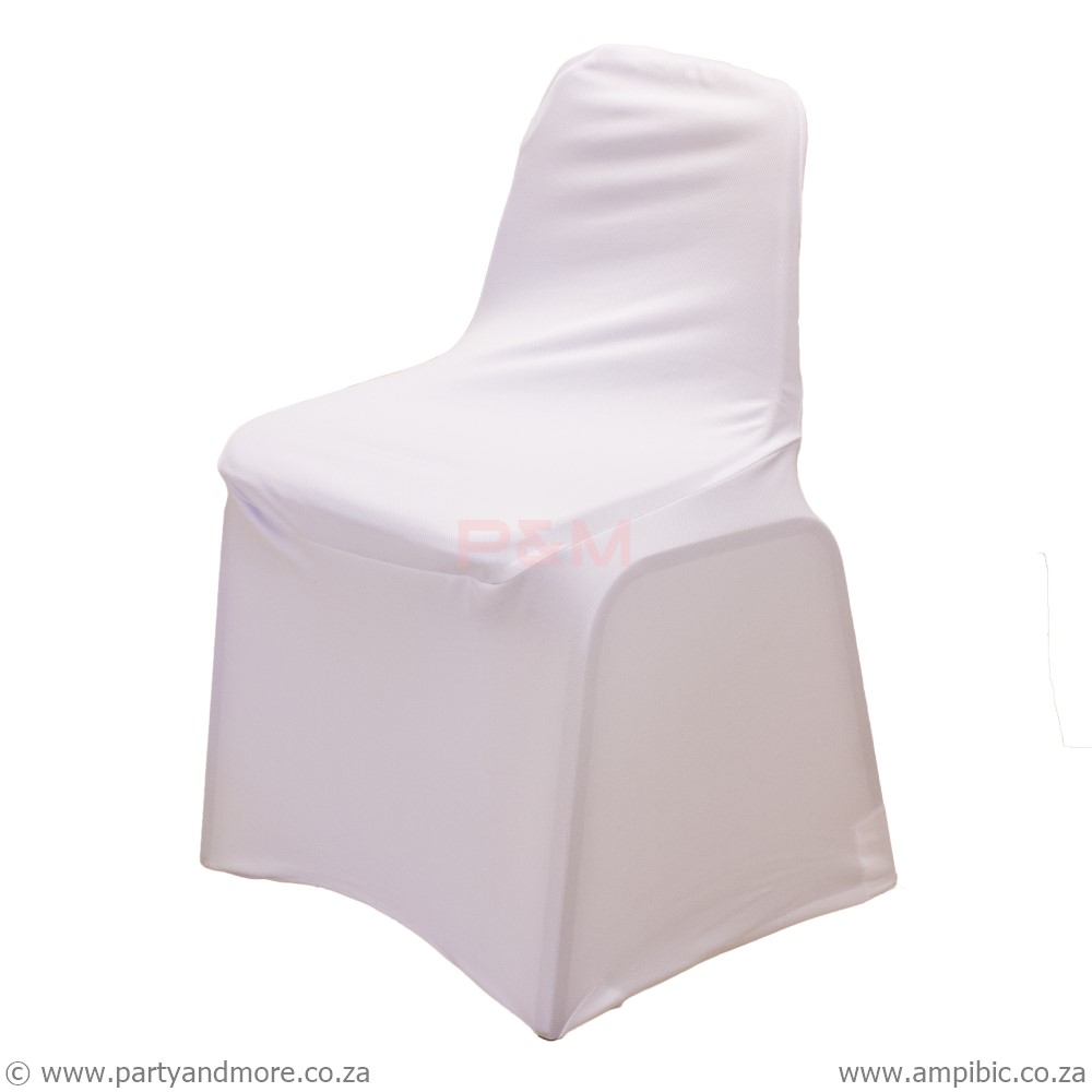 Stretched White chaircovers used for adult plastic chairs