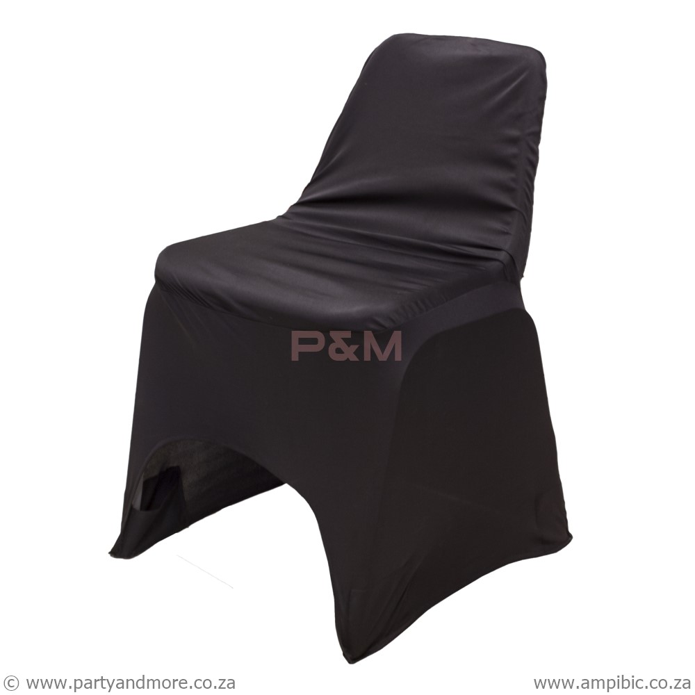Stretched Black chaircovers used for adult plastic chairs