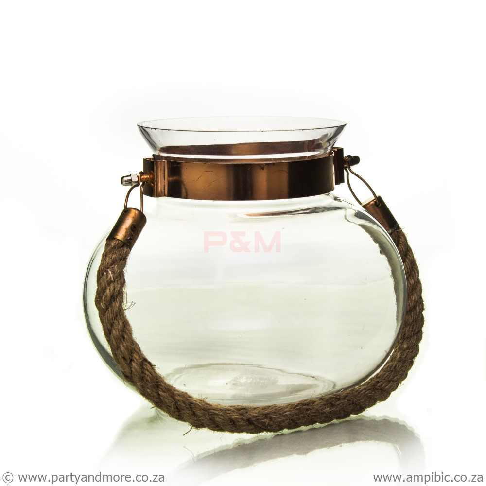 Lantern - Copper + rope Glass