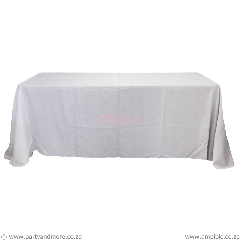 Damask White Long Tablecloth